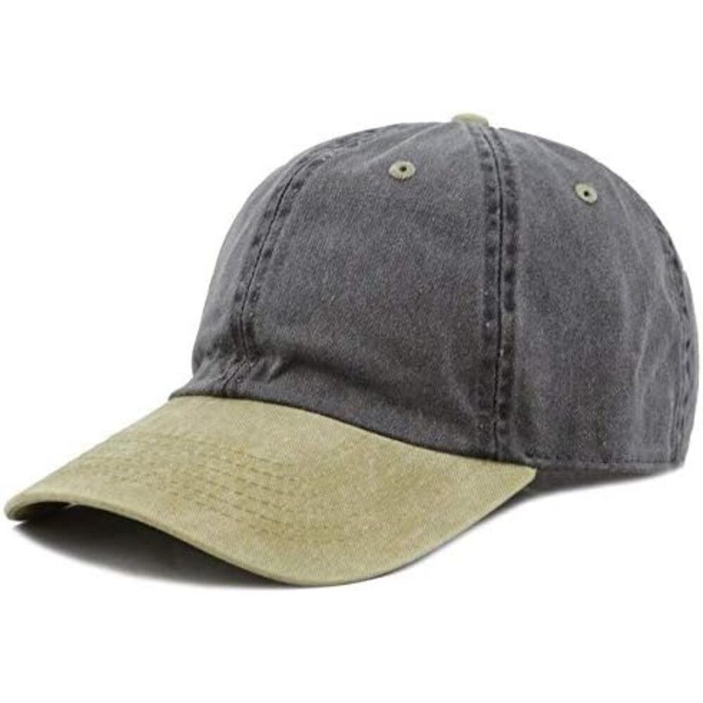 Unisex Black & Khaki 100% Cotton Pigment Adjustable Size Baseball Six Panel Cap